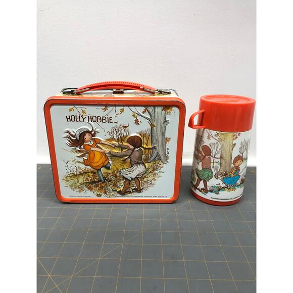 Rare Vintage 1970 Holly Hobbie Orange Metal Lunchbox with Thermos Aladdin Ind. - Picture 5 of 10